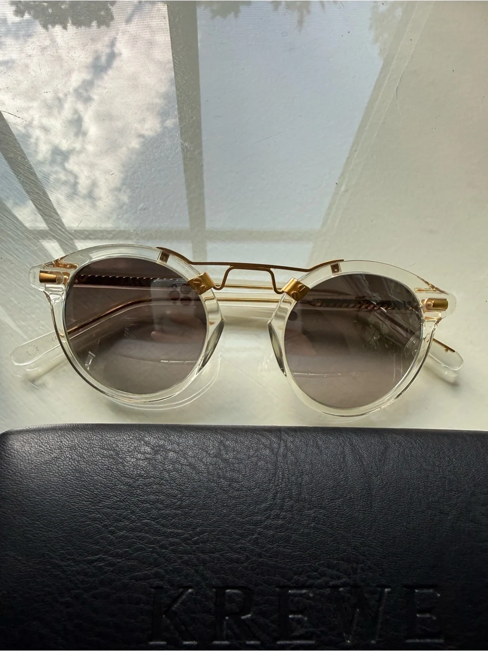 Krewe St Louis Clear frame Grey mirrored lenses sunglasses